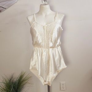 Vintage Cream Lace Bodysuit Lingerie Boudoir Bridal Chemise Sexy